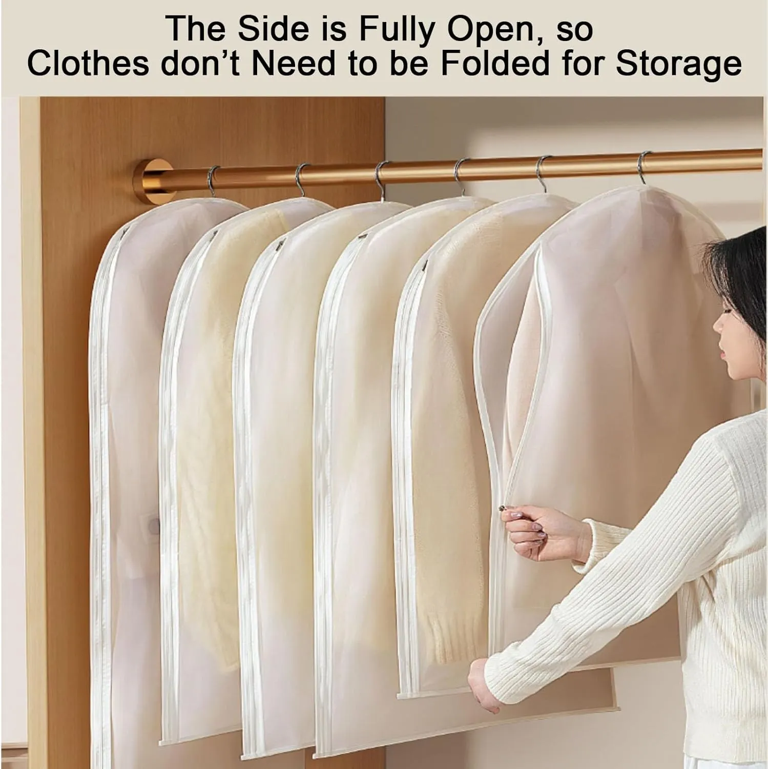 Clothes Cover for Hangings, Hanging Garment Bag, Side Zipper Design, Thickened Translucent PEVA for Hanging Skirts, Coats, Shirts(5 Packs)(60x80cm x31in)
