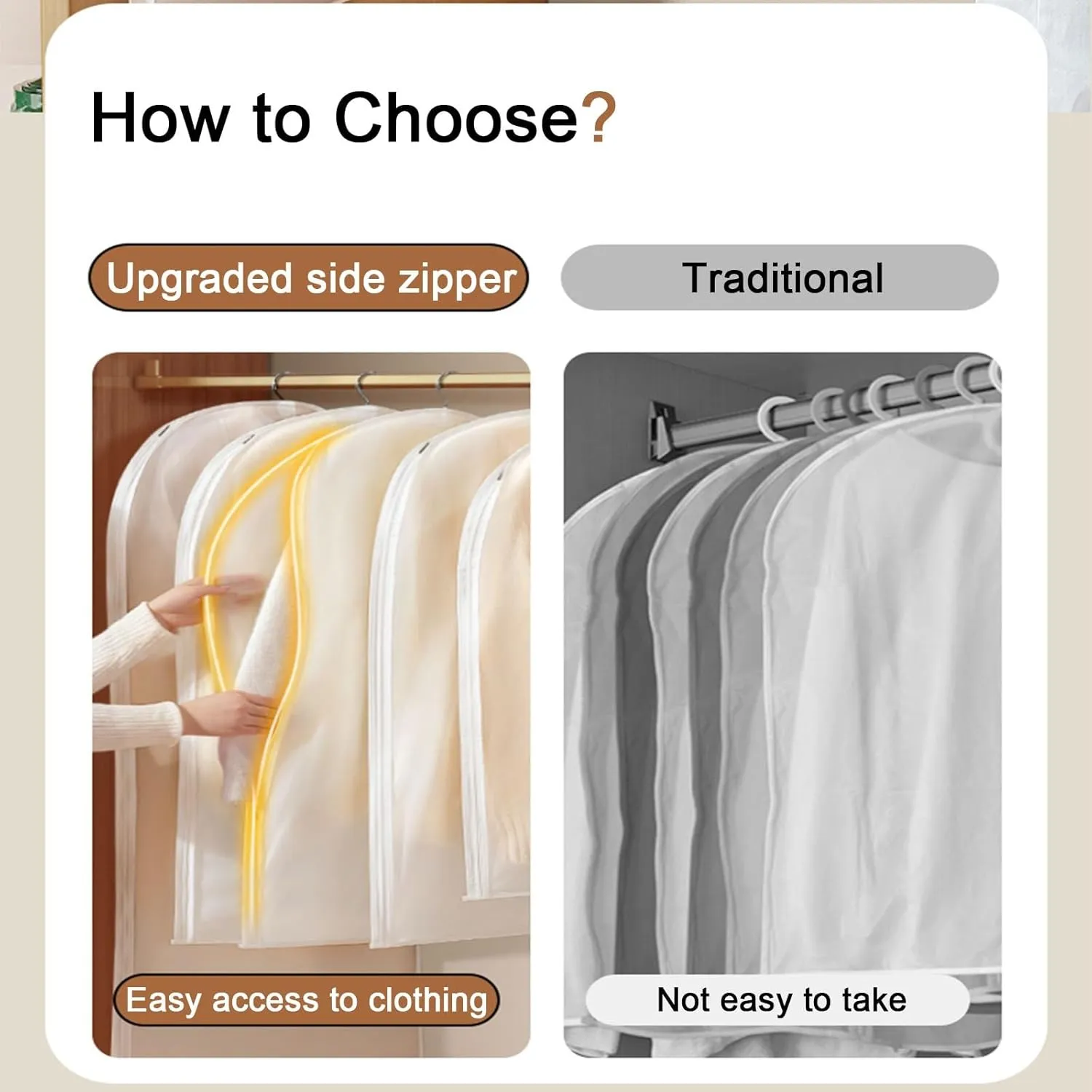 Clothes Cover for Hangings, Hanging Garment Bag, Side Zipper Design, Thickened Translucent PEVA for Hanging Skirts, Coats, Shirts(5 Packs)(60x80cm x31in)