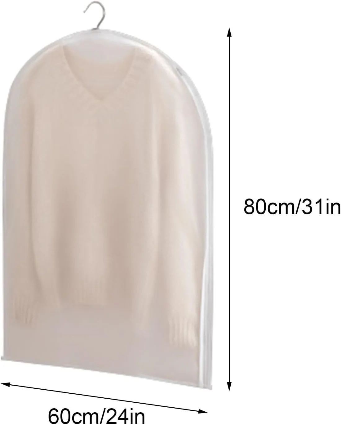Clothes Cover for Hangings, Hanging Garment Bag, Side Zipper Design, Thickened Translucent PEVA for Hanging Skirts, Coats, Shirts(5 Packs)(60x80cm x31in)