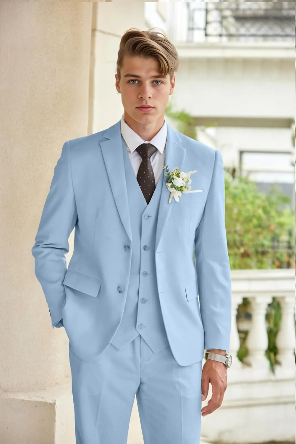 COOFANDY Men's 3 Piece Linen Suits Casual Lightweight Blazer Jackets Vest Pants Set for Wedding Business Prom