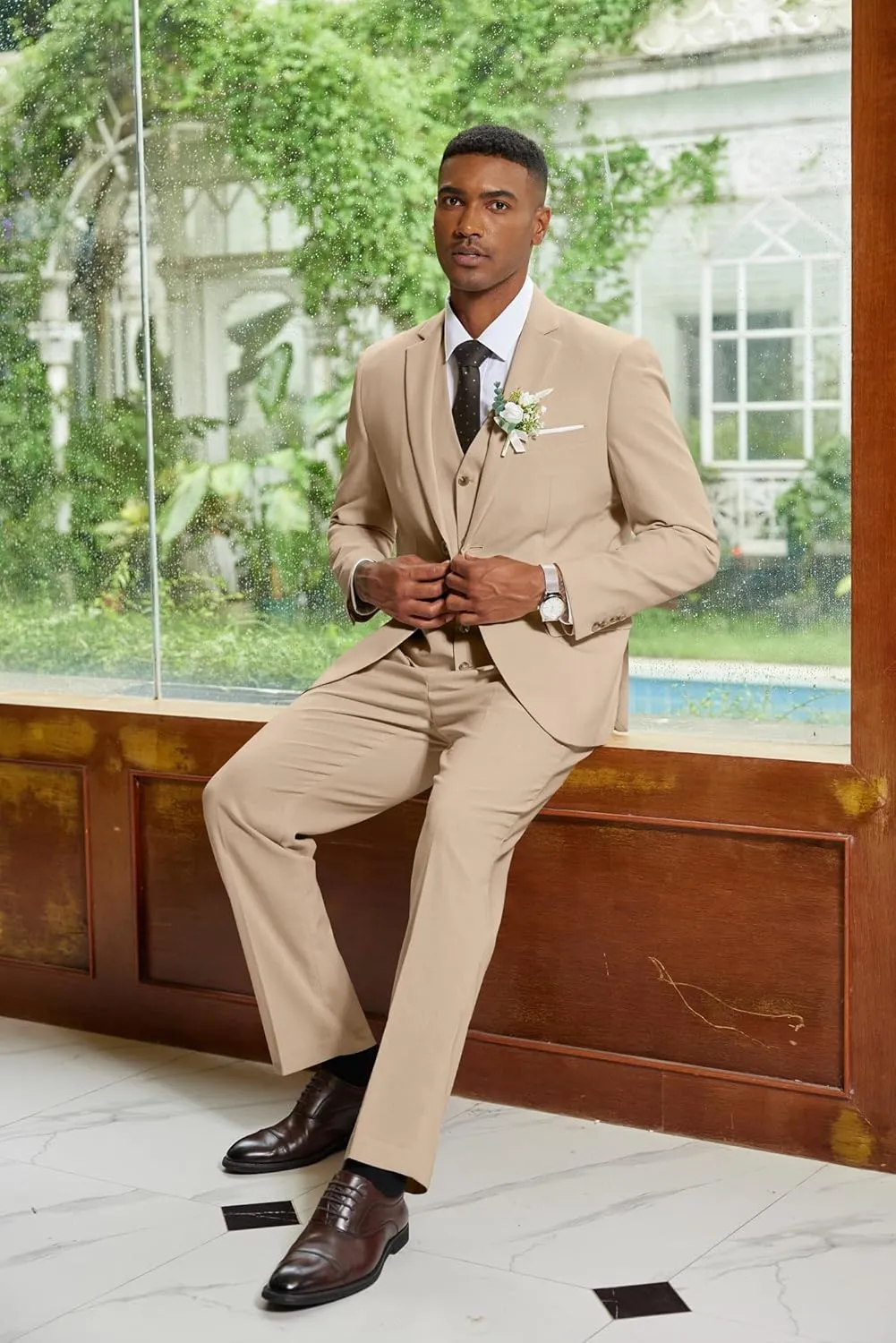 COOFANDY Men's 3 Piece Linen Suits Casual Lightweight Blazer Jackets Vest Pants Set for Wedding Business Prom