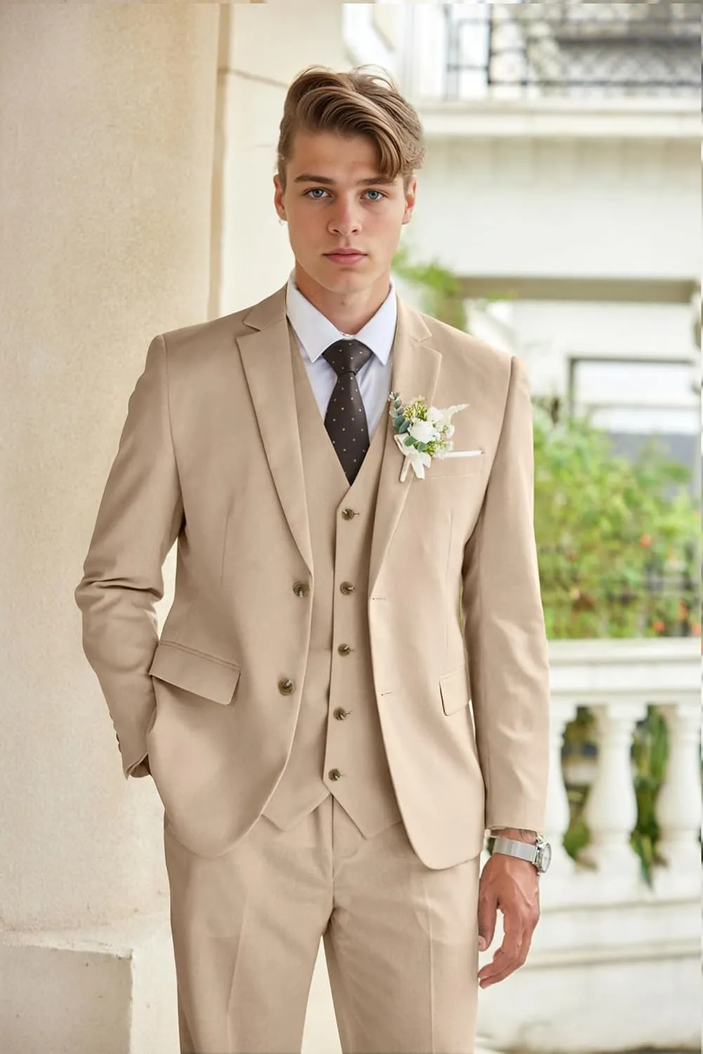 COOFANDY Men's 3 Piece Linen Suits Casual Lightweight Blazer Jackets Vest Pants Set for Wedding Business Prom