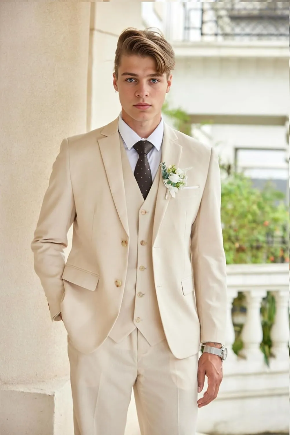 COOFANDY Men's 3 Piece Linen Suits Casual Lightweight Blazer Jackets Vest Pants Set for Wedding Business Prom