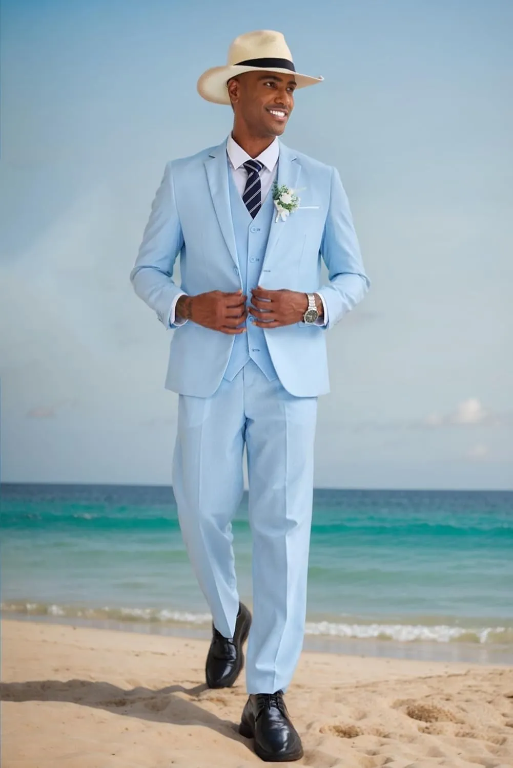 COOFANDY Men's 3 Piece Linen Suits Casual Lightweight Blazer Jackets Vest Pants Set for Wedding Business Prom
