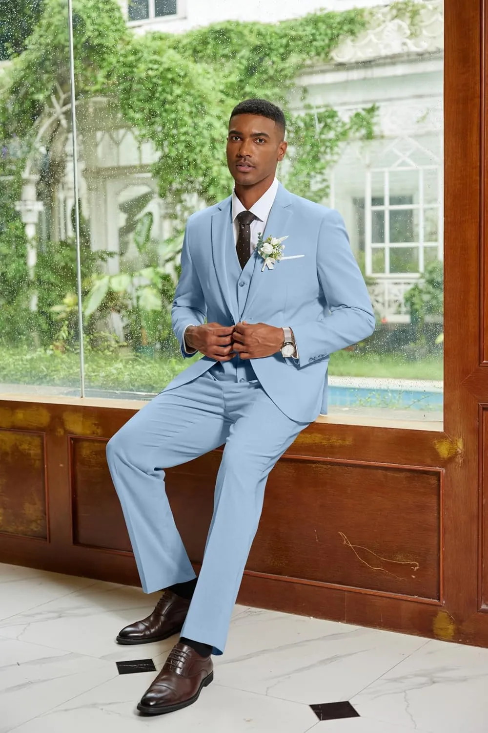 COOFANDY Men's 3 Piece Linen Suits Casual Lightweight Blazer Jackets Vest Pants Set for Wedding Business Prom