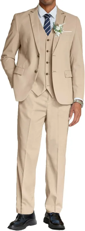 COOFANDY Men's 3 Piece Linen Suits Casual Lightweight Blazer Jackets Vest Pants Set for Wedding Business Prom