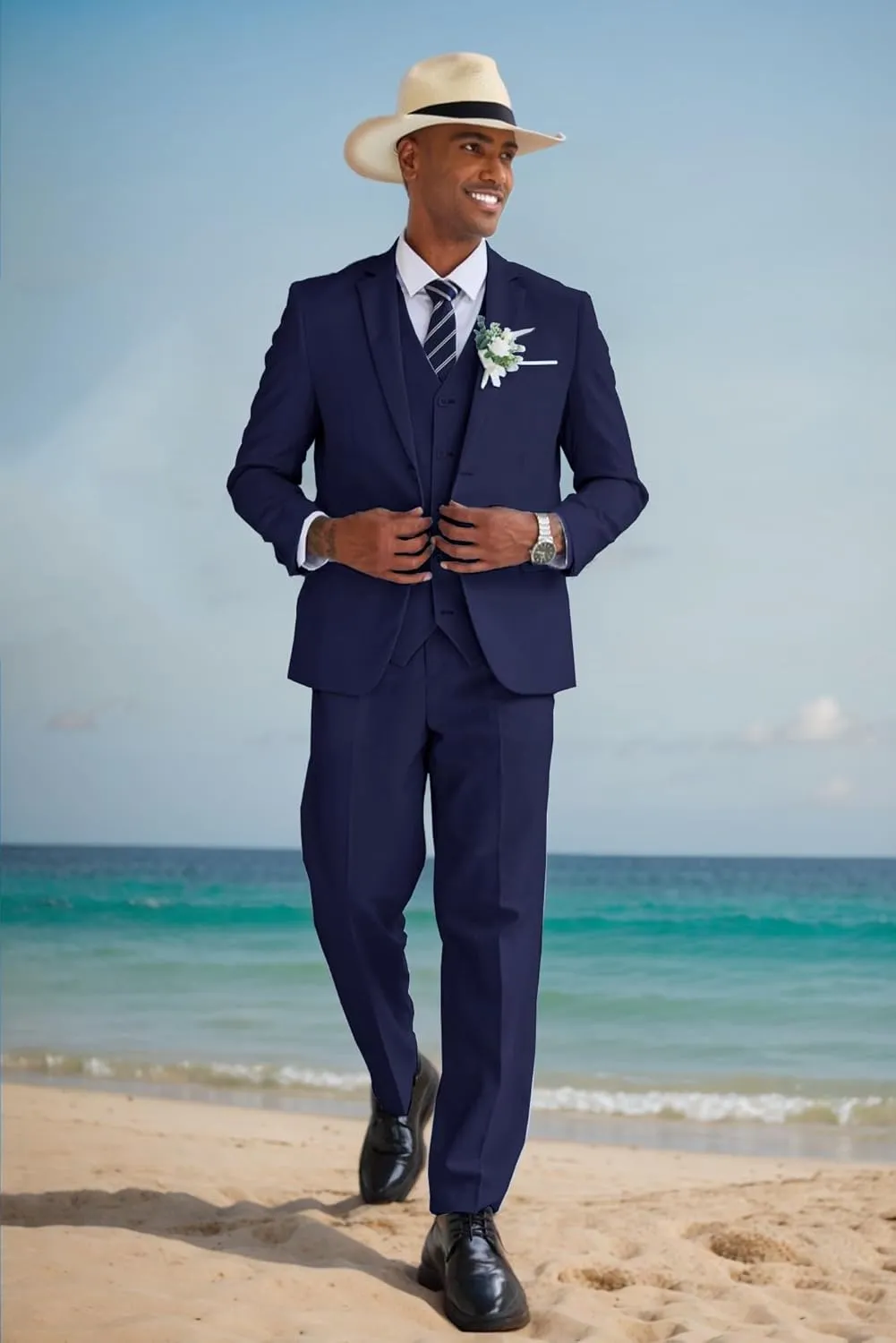COOFANDY Men's 3 Piece Linen Suits Casual Lightweight Blazer Jackets Vest Pants Set for Wedding Business Prom