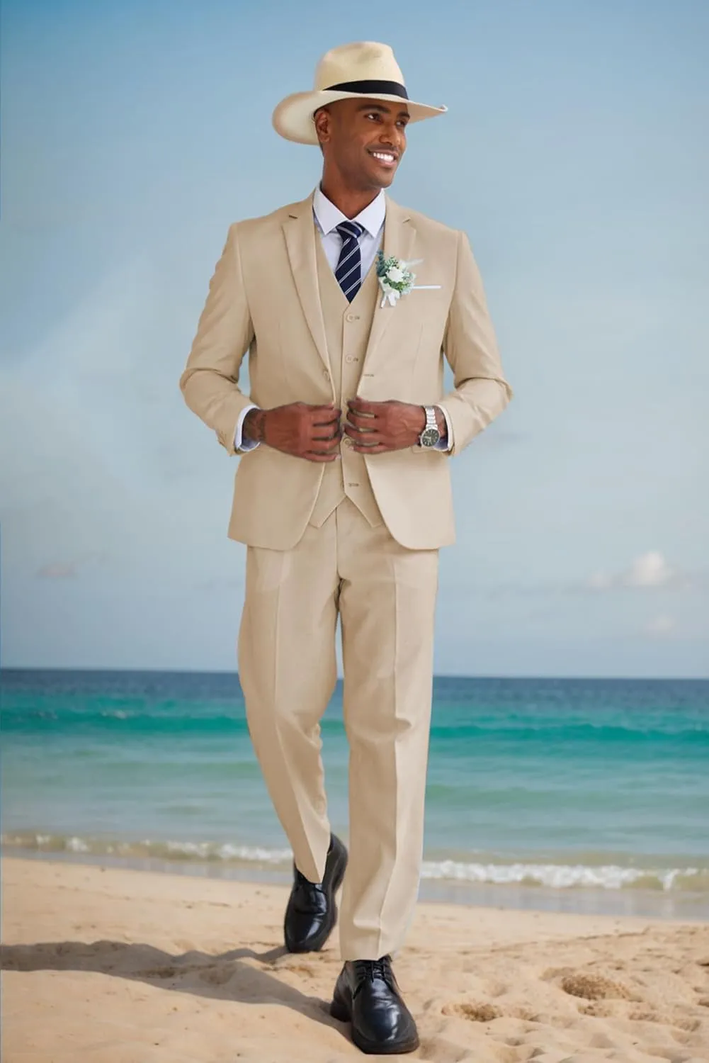 COOFANDY Men's 3 Piece Linen Suits Casual Lightweight Blazer Jackets Vest Pants Set for Wedding Business Prom