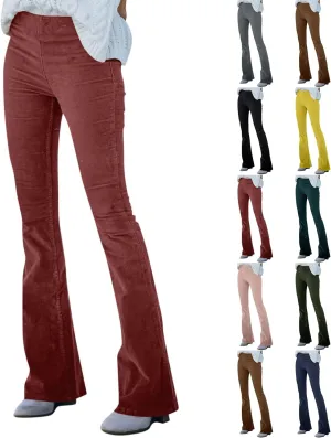 Corduroy Pants Women Flare High Waist Leggings Loose Fit Bootcut Jeans Vintage Bell Bottom Wide Leg Trousers Pants