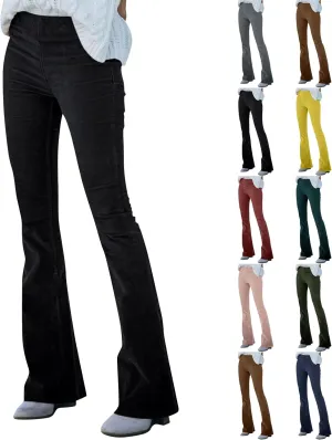 Corduroy Pants Women Flare High Waist Leggings Loose Fit Bootcut Jeans Vintage Bell Bottom Wide Leg Trousers Pants