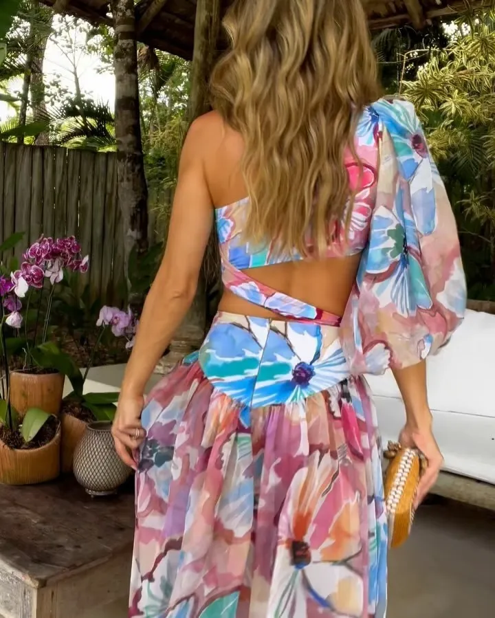 Corey - Asymmetrical Floral Print Swimwear Set