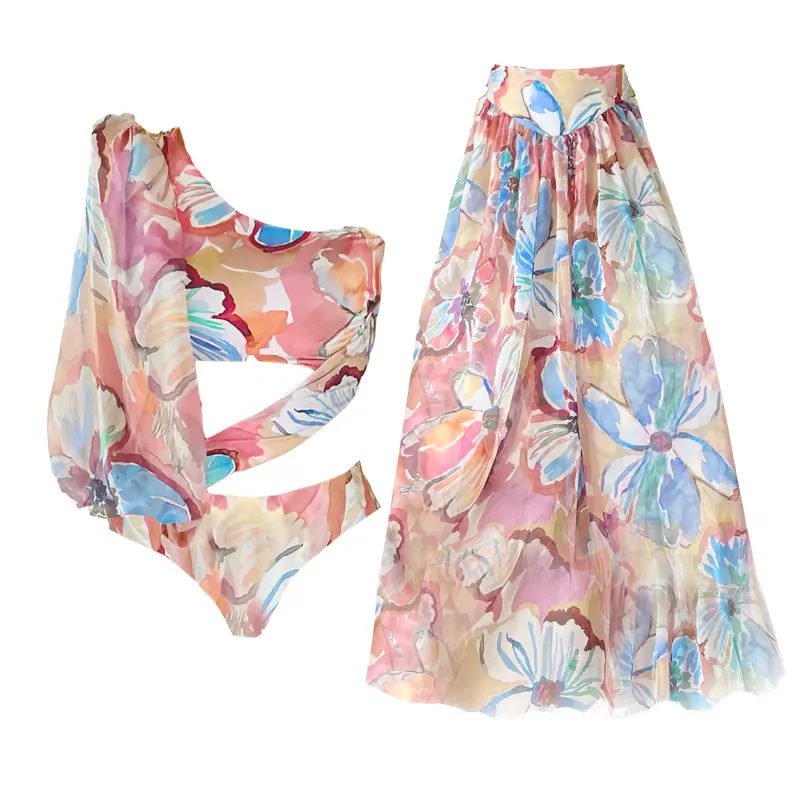 Corey - Asymmetrical Floral Print Swimwear Set