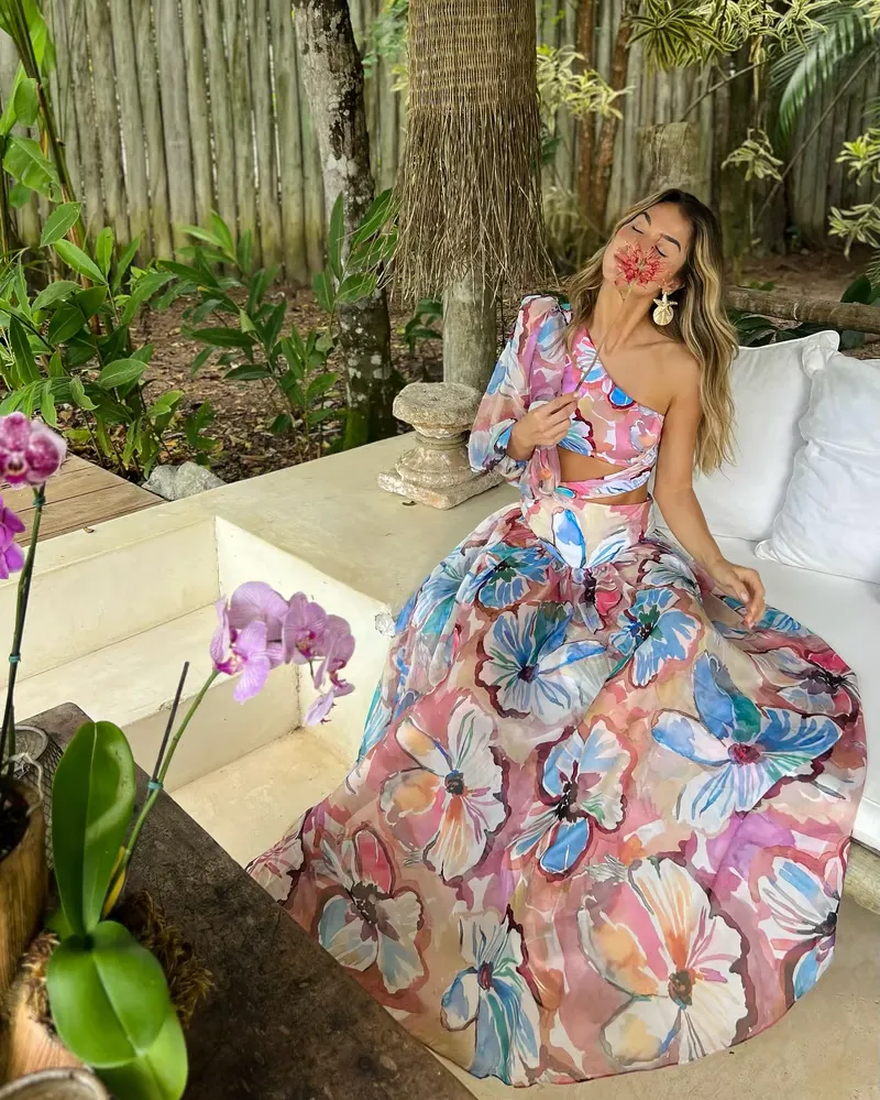Corey - Asymmetrical Floral Print Swimwear Set
