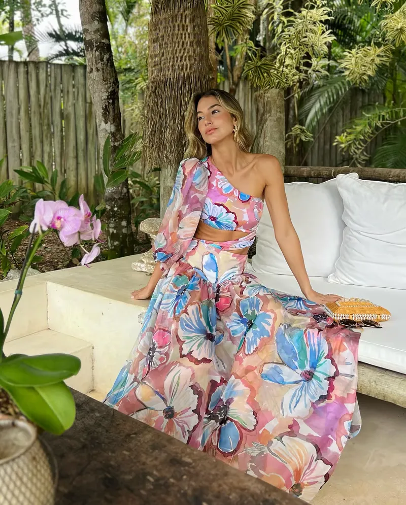 Corey - Asymmetrical Floral Print Swimwear Set