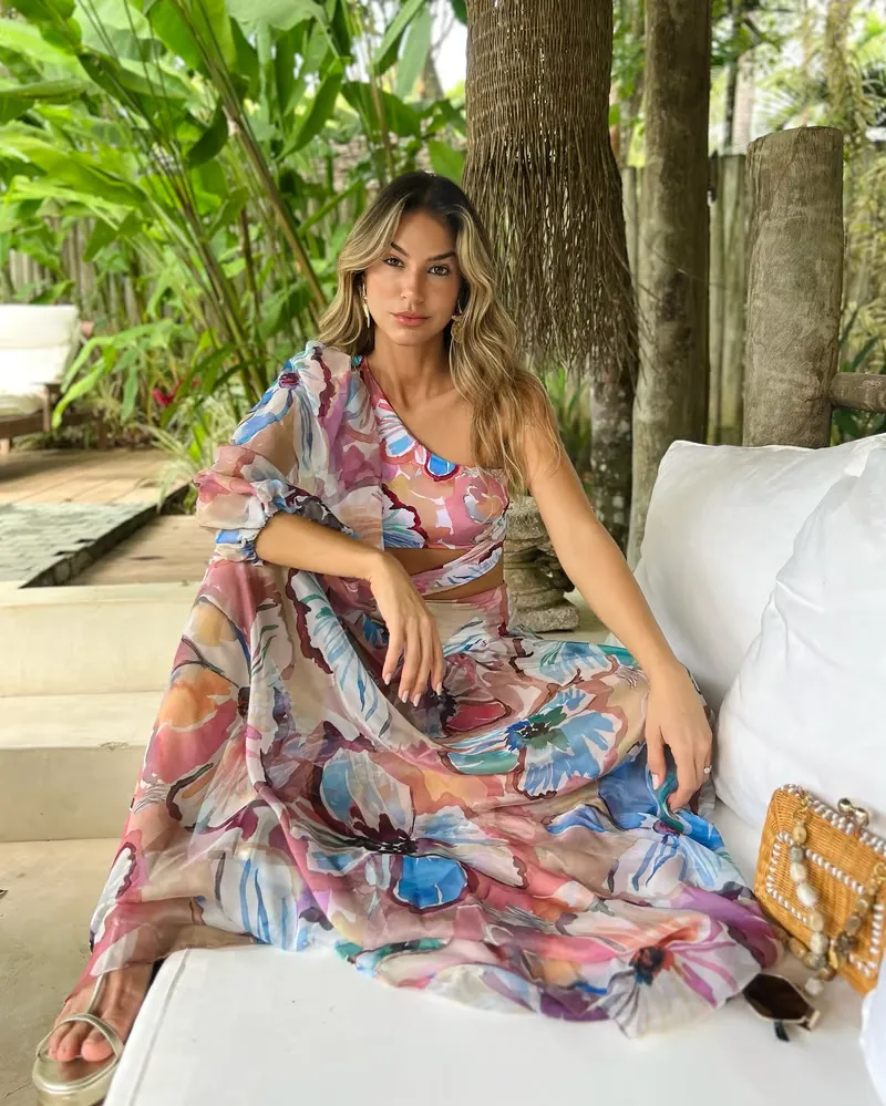 Corey - Asymmetrical Floral Print Swimwear Set