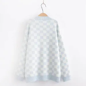 CORIRESHA Women's Fall Checkered Long Sleeve Cardigan Sweet Cute Cozy Knit Sweater Coat