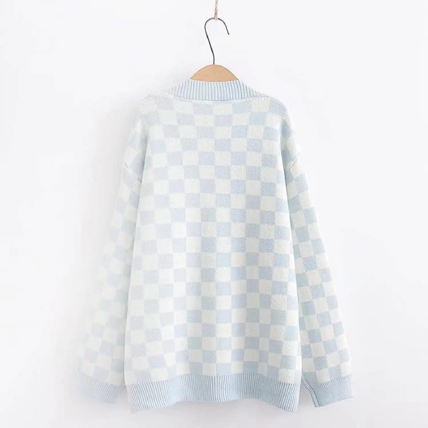 CORIRESHA Women's Fall Checkered Long Sleeve Cardigan Sweet Cute Cozy Knit Sweater Coat