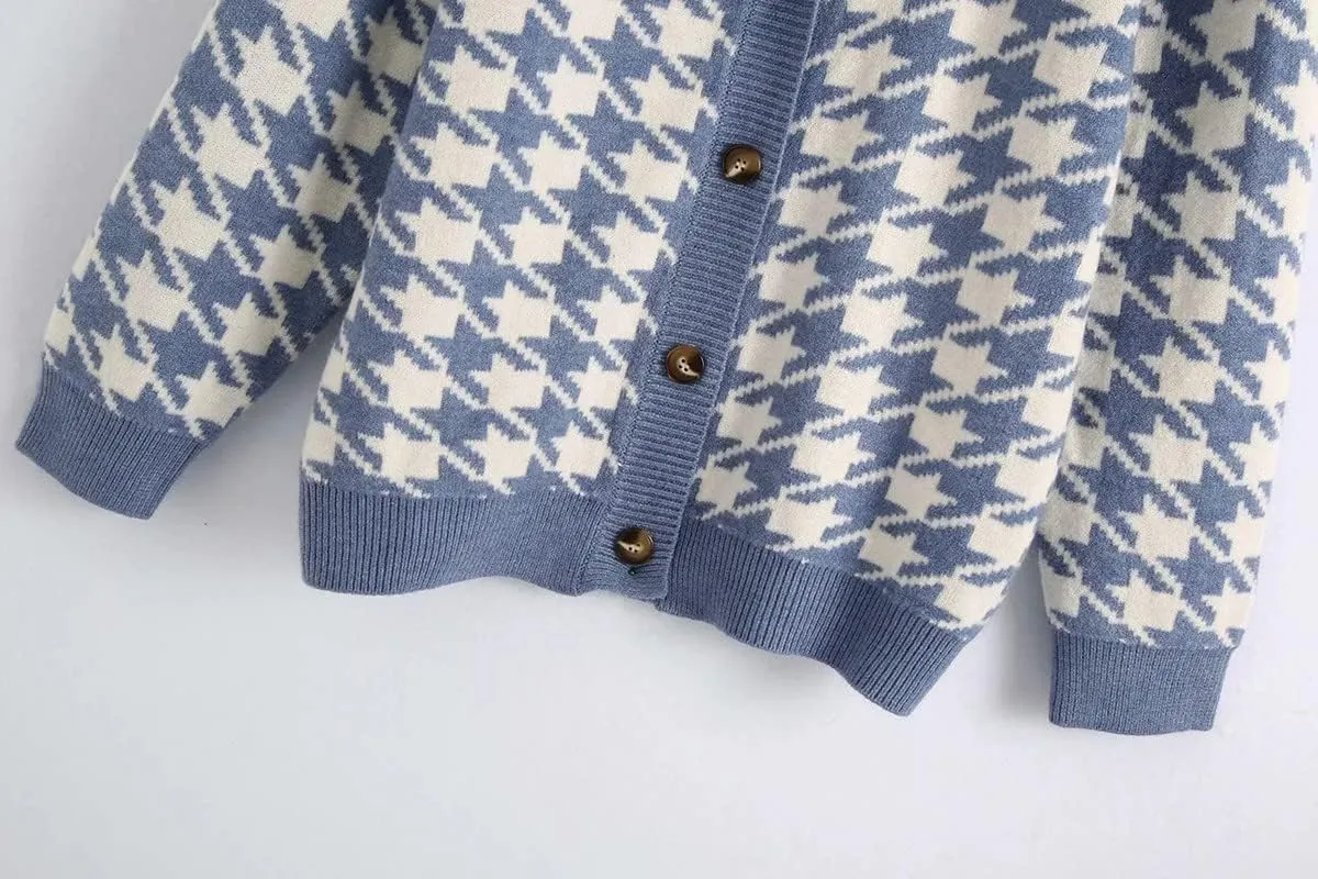 CORIRESHA Women's Fall Checkered Long Sleeve Cardigan Sweet Cute Cozy Knit Sweater Coat