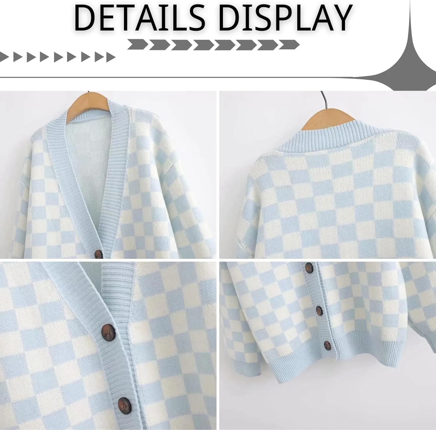 CORIRESHA Women's Fall Checkered Long Sleeve Cardigan Sweet Cute Cozy Knit Sweater Coat