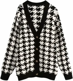 CORIRESHA Women's Fall Checkered Long Sleeve Cardigan Sweet Cute Cozy Knit Sweater Coat