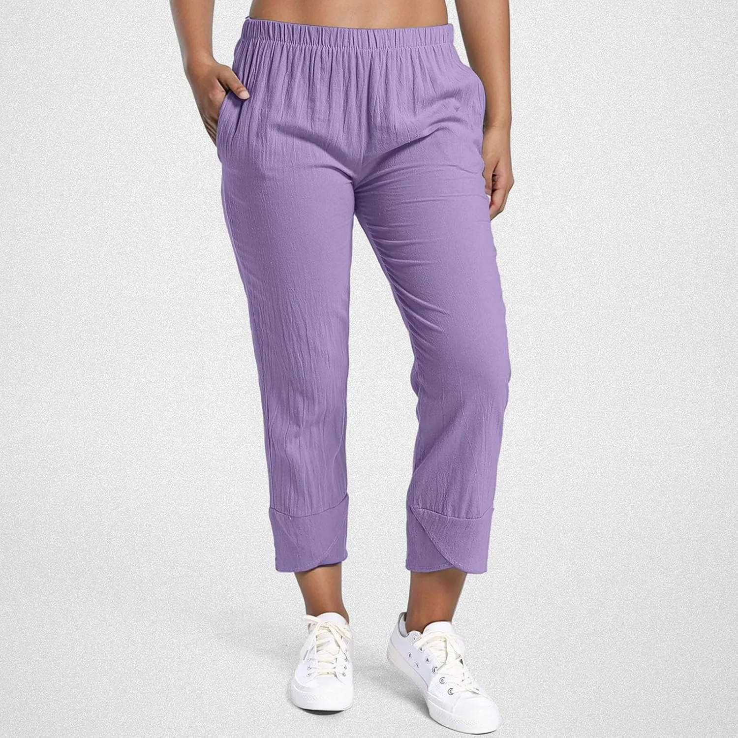Cotton Linen Pants for Women Loose Fit Summer 2025 Casual Home Pants Elastic Waisted Straight Leg Trousers Beach Resort Wear