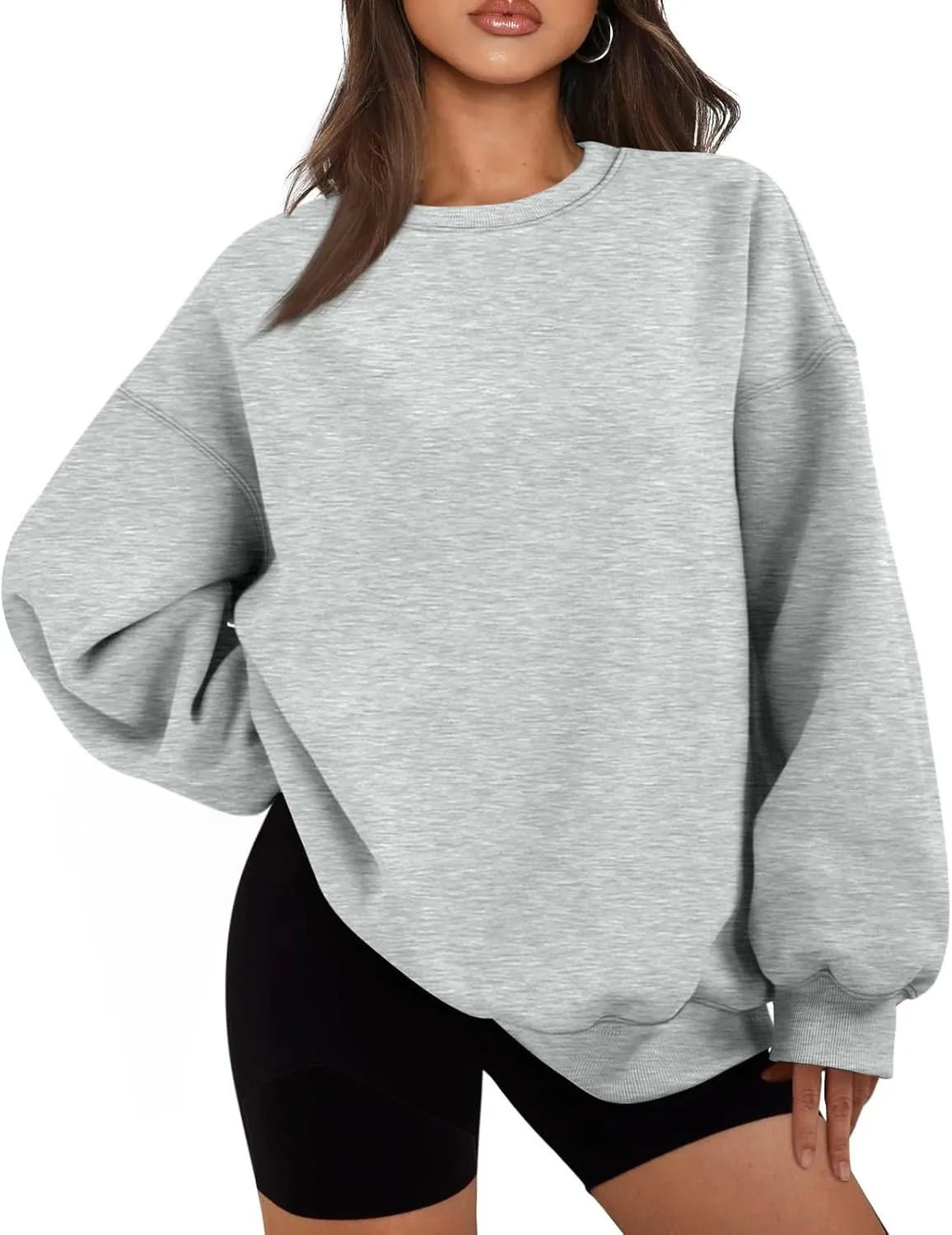 Crew Neck Sweatshirts Women Fleece Pullover Oversized Crewneck Sweatshirt Preppy Drop Shoulder Plain Y2K Hoodie