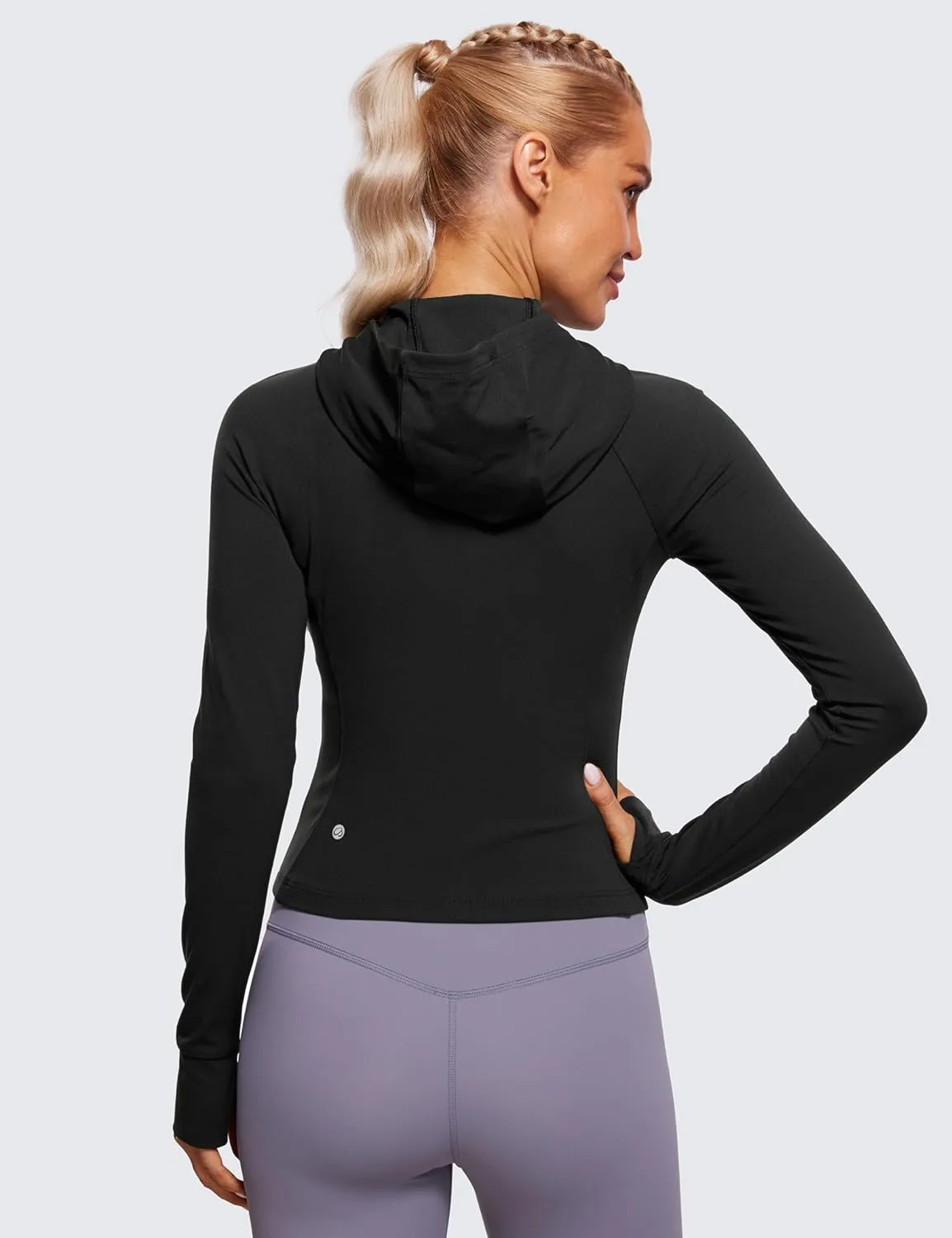 CRZ YOGA Womens Butterluxe Full Zip Workout Hoodie Jackets Slim Fit Hooded Athletic Yoga Lightweight Jacket with Thumb Holes