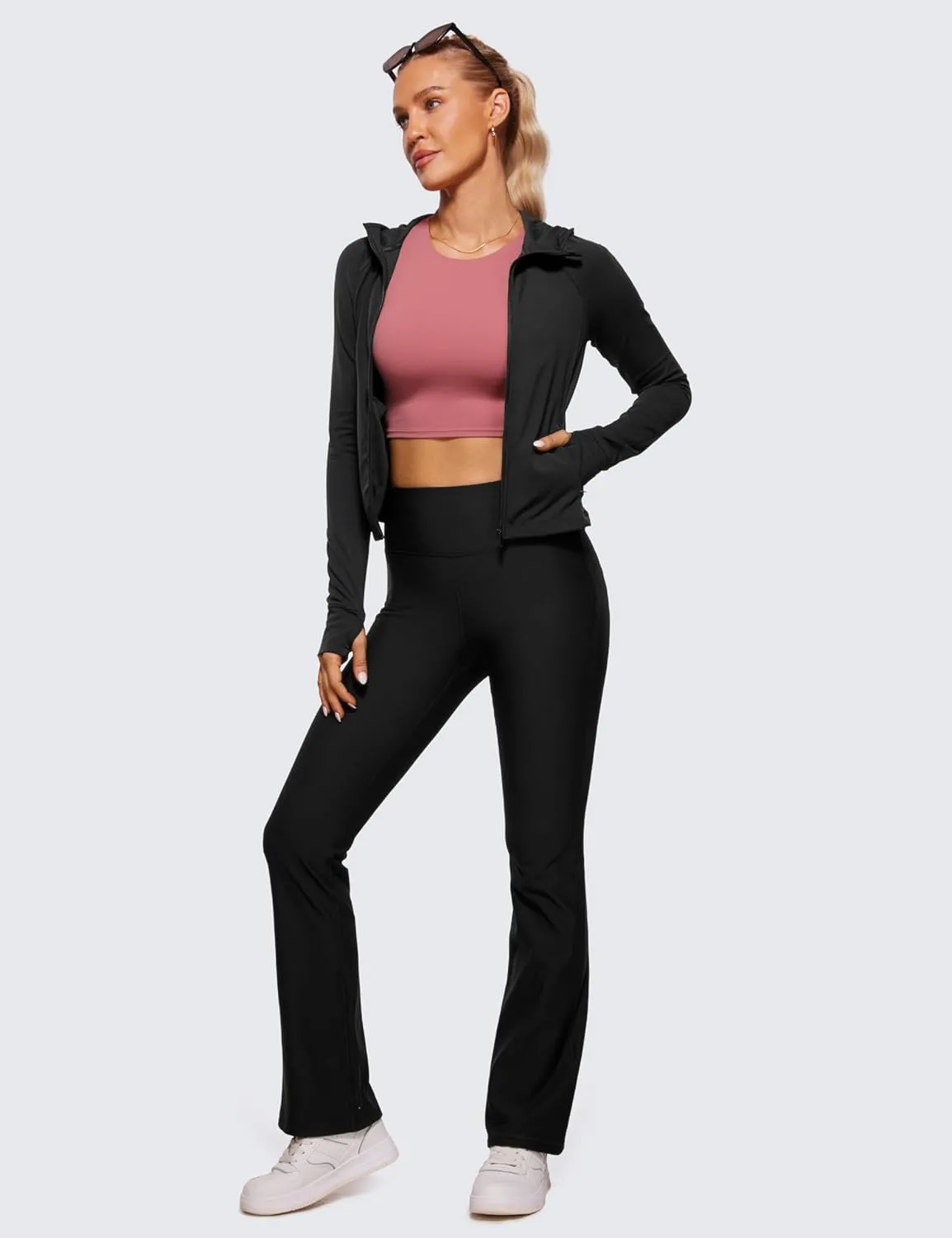 CRZ YOGA Womens Butterluxe Full Zip Workout Hoodie Jackets Slim Fit Hooded Athletic Yoga Lightweight Jacket with Thumb Holes