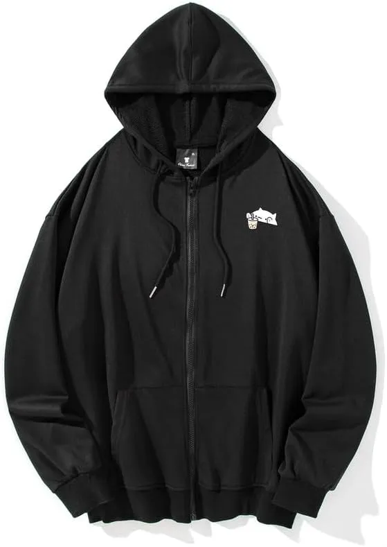 Cute Cat Graphic Zip Up Hoodies for Teen Girls Women Kawaii Aesthetic Lightweight Hooded Sweatshirts Jackets Tops