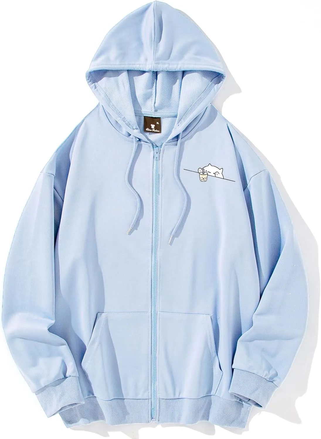 Cute Cat Graphic Zip Up Hoodies for Teen Girls Women Kawaii Aesthetic Lightweight Hooded Sweatshirts Jackets Tops