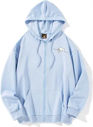 Cute Cat Graphic Zip Up Hoodies for Teen Girls Women Kawaii Aesthetic Lightweight Hooded Sweatshirts Jackets Tops