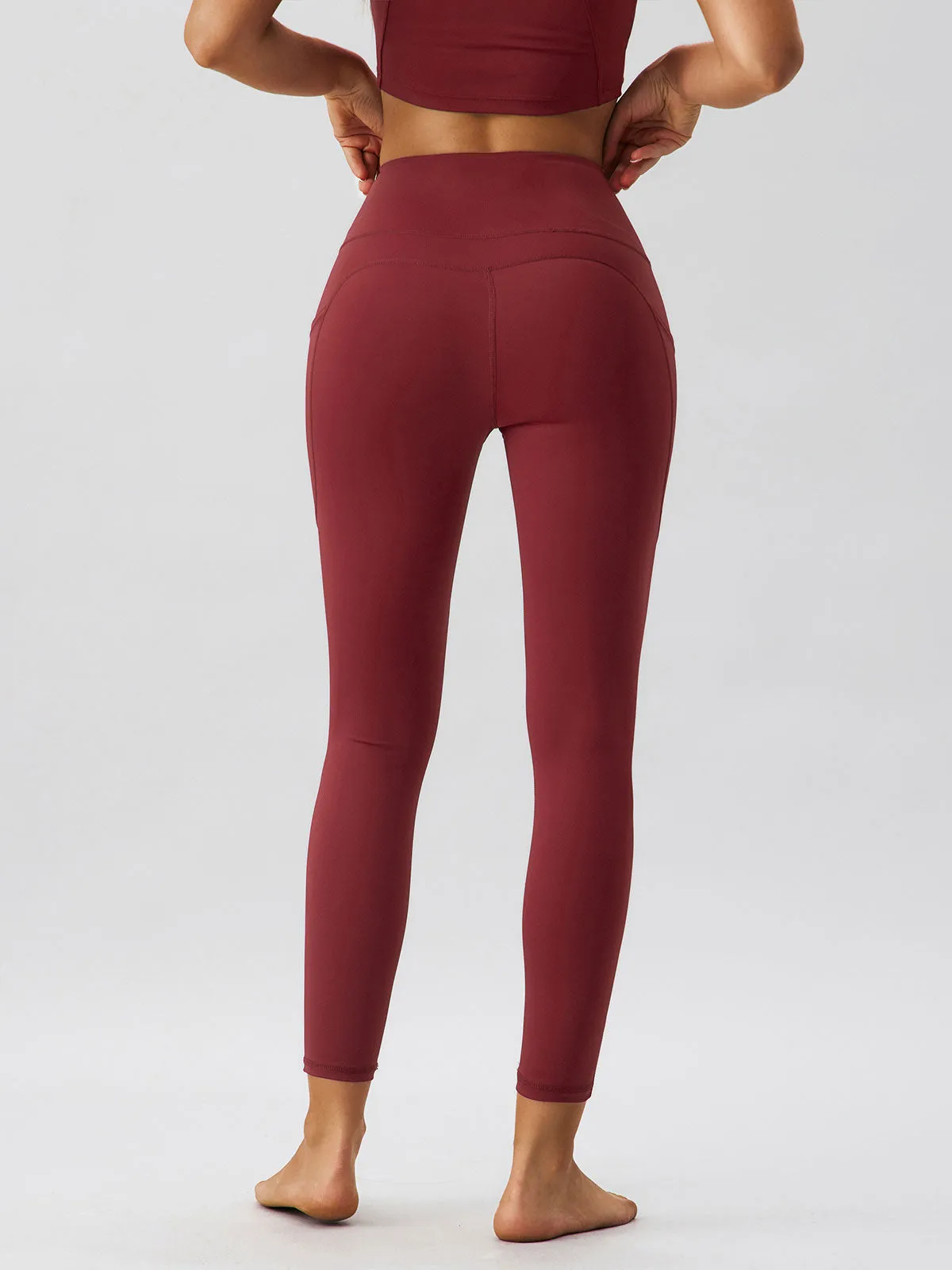 Dark Red Pocket Leggings 25”
