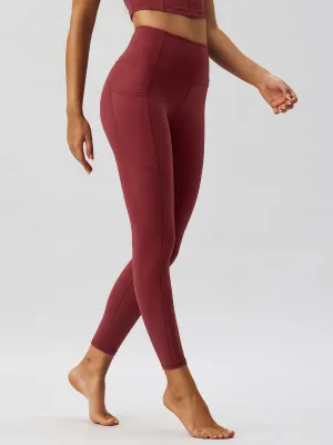Dark Red Pocket Leggings 25”