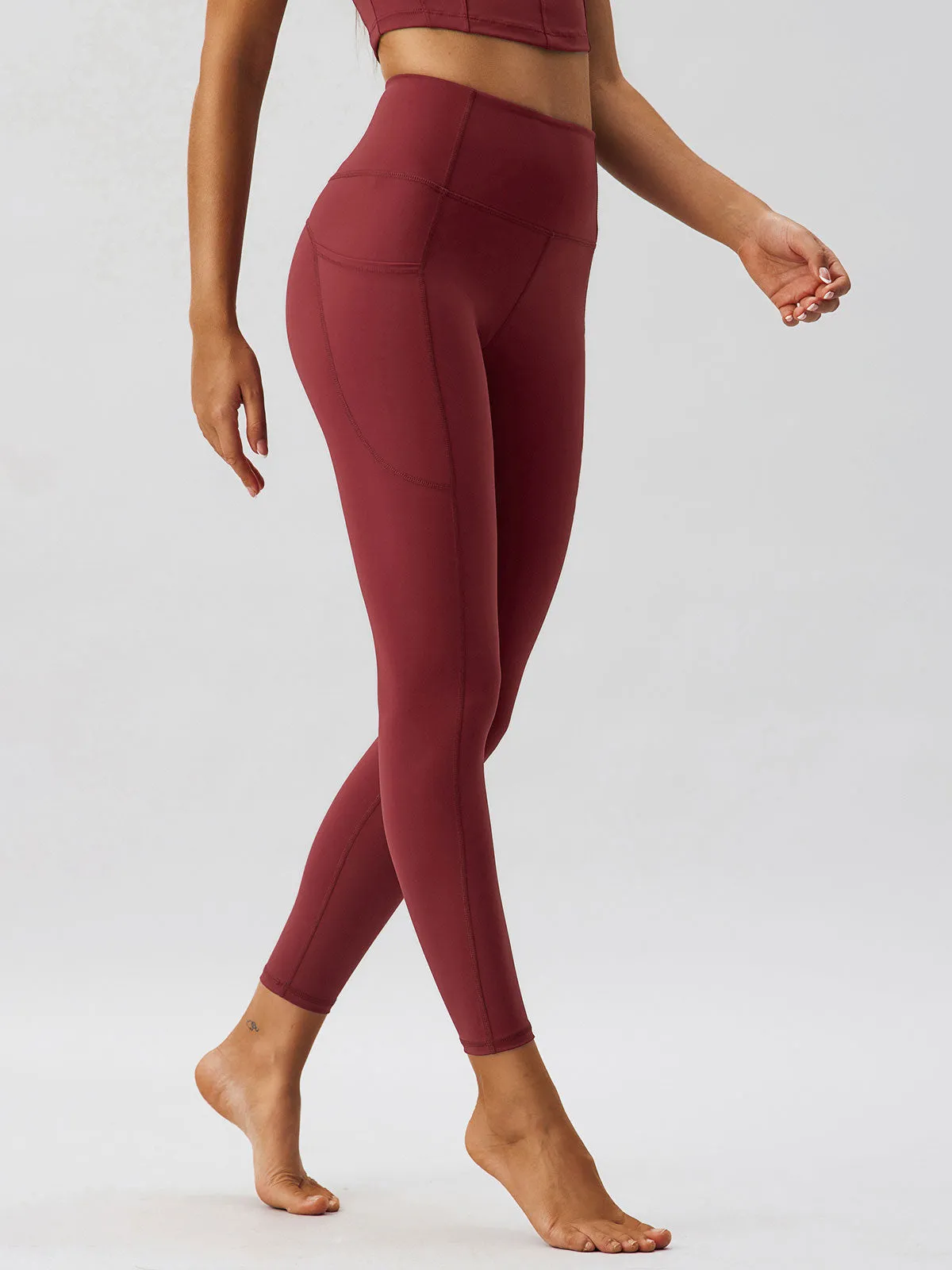 Dark Red Pocket Leggings 25”