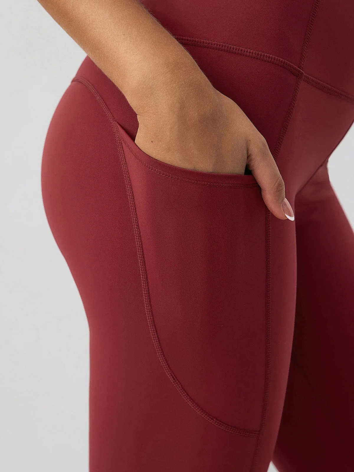 Dark Red Pocket Leggings 25”