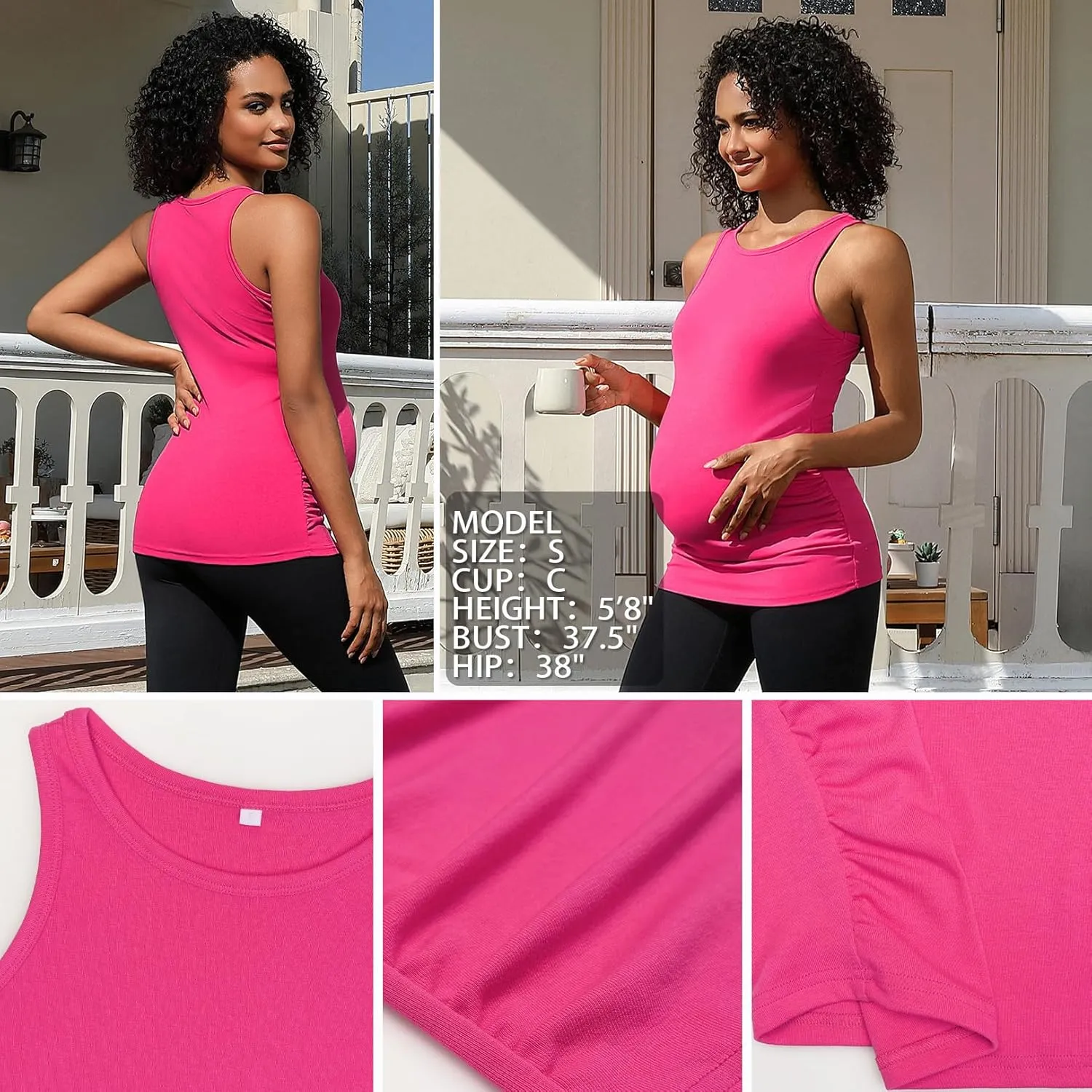DEBELLY Maternity Tank Tops Women's Sleeveless Ribbed T-Shirts Round Neck Side Ruched Pregnancy Cami Basic Mama Summer Vests