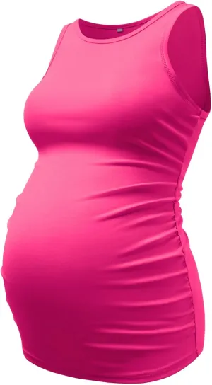 DEBELLY Maternity Tank Tops Women's Sleeveless Ribbed T-Shirts Round Neck Side Ruched Pregnancy Cami Basic Mama Summer Vests