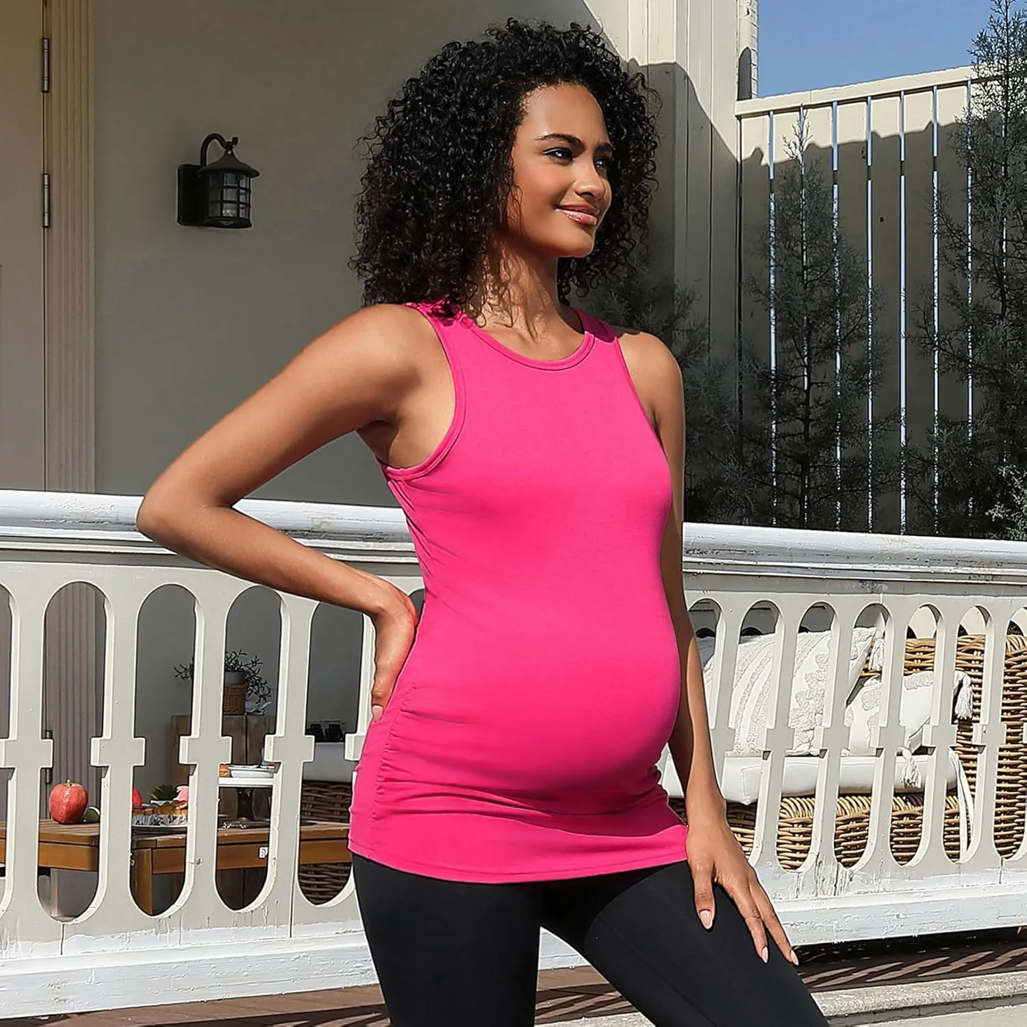 DEBELLY Maternity Tank Tops Women's Sleeveless Ribbed T-Shirts Round Neck Side Ruched Pregnancy Cami Basic Mama Summer Vests