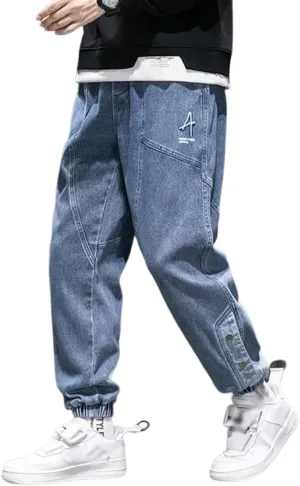 Denim Joggers Men Hip Hop Cargo Jeans Streetwear Casual Athletic Harem Pants