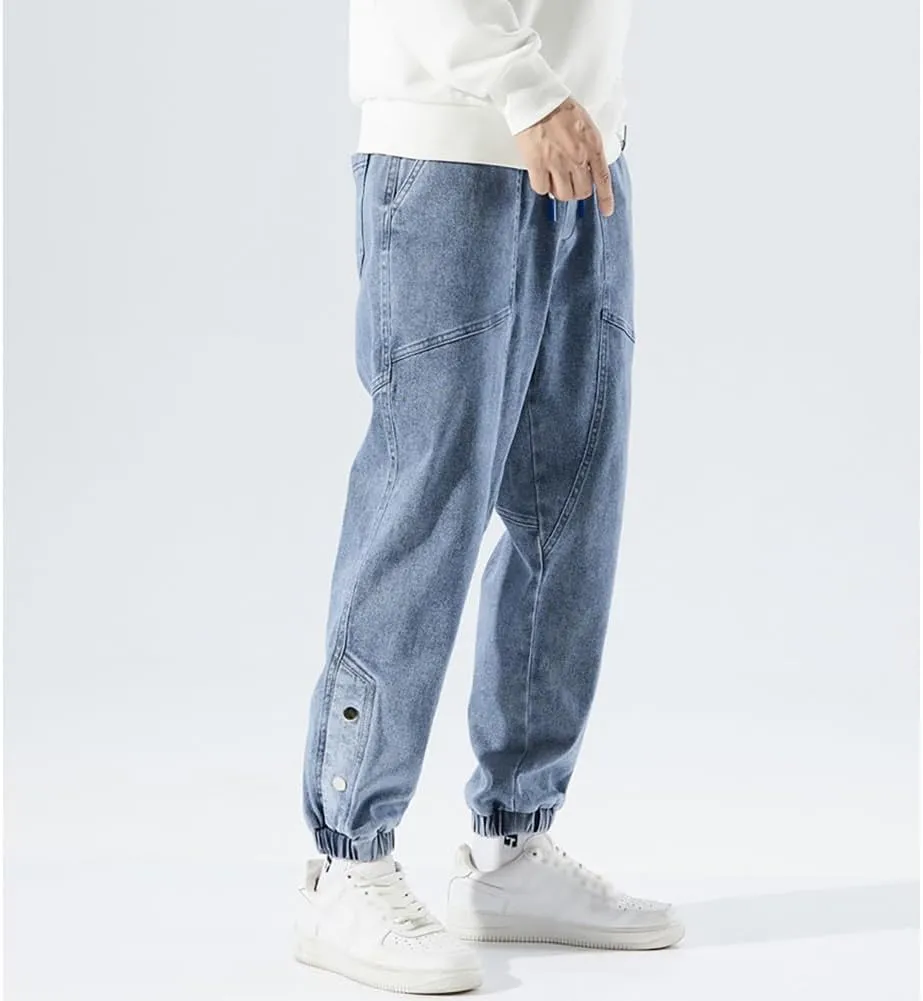 Denim Joggers Men Hip Hop Cargo Jeans Streetwear Casual Athletic Harem Pants