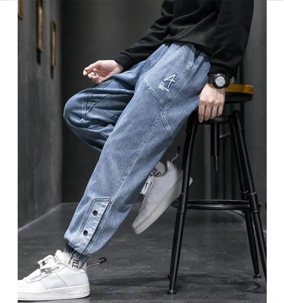 Denim Joggers Men Hip Hop Cargo Jeans Streetwear Casual Athletic Harem Pants