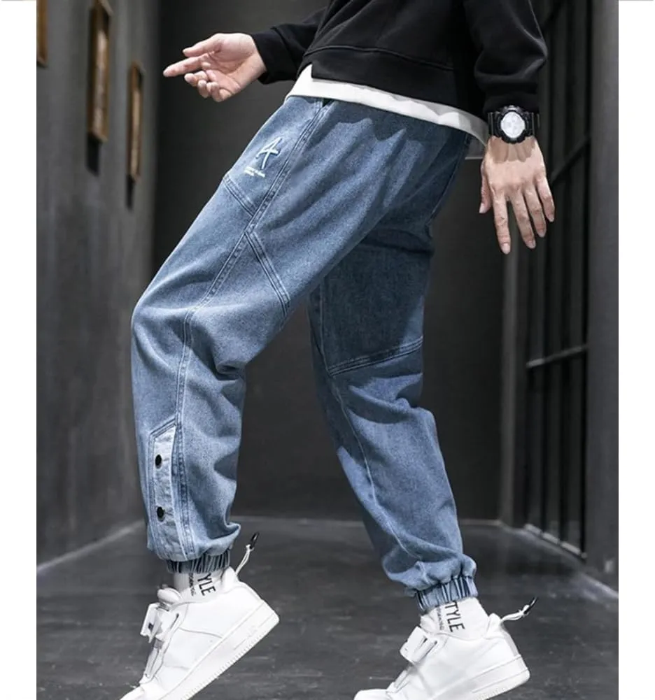 Denim Joggers Men Hip Hop Cargo Jeans Streetwear Casual Athletic Harem Pants