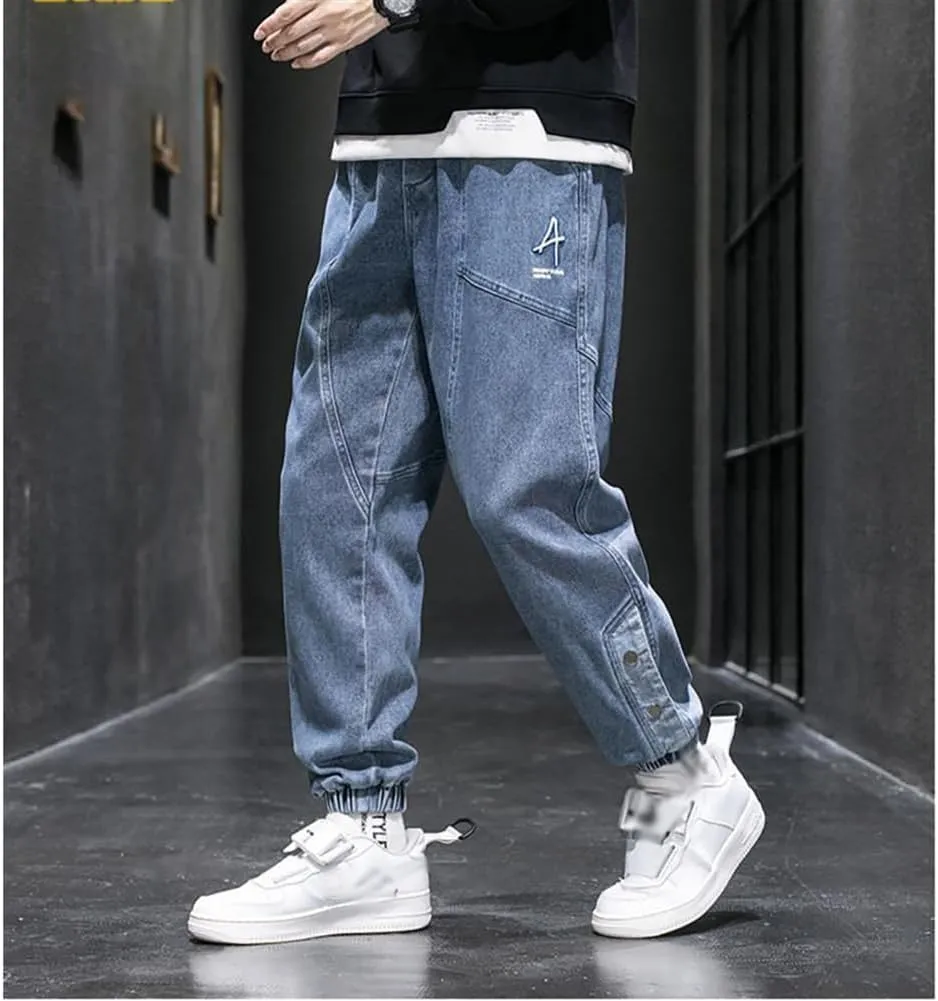 Denim Joggers Men Hip Hop Cargo Jeans Streetwear Casual Athletic Harem Pants