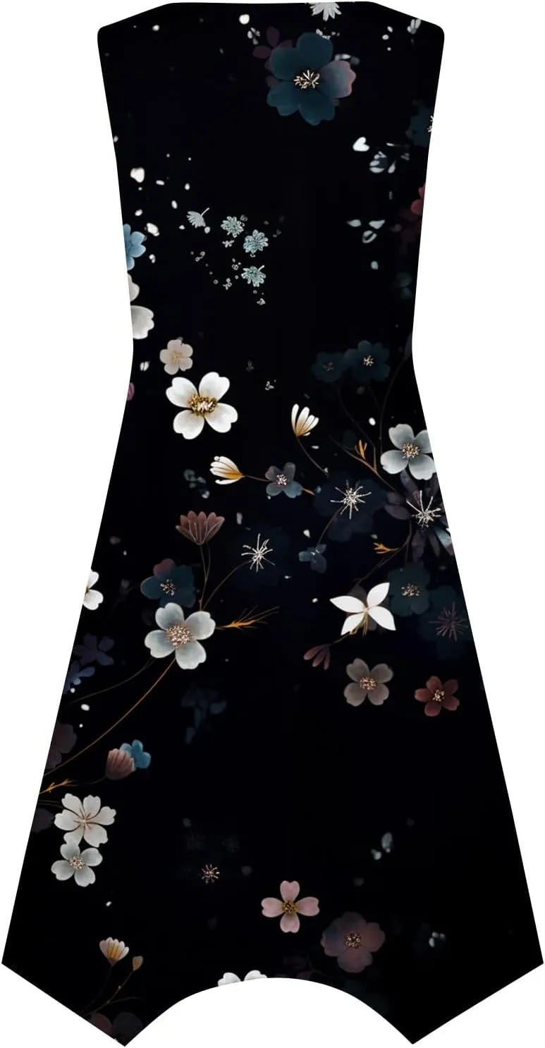 DOPOCQ Summer Dresses for Women 2024 Elegant Print Swing Hem Tank Midi Dresses Casual Plus Size Sleeveless Crewneck Sundress