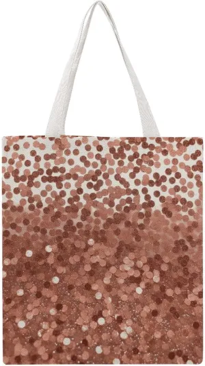 Double-Sided Printed Canvas Tote Bag Rose Gold Glitter Printed - Large Reusable Grocery Bag with Unique Heat Transfer Designs, 16x15 Inch for Shopping/Beach/Travel Women Men