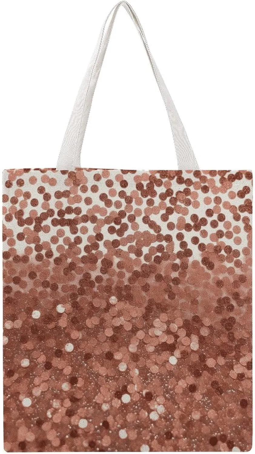 Double-Sided Printed Canvas Tote Bag Rose Gold Glitter Printed - Large Reusable Grocery Bag with Unique Heat Transfer Designs, 16x15 Inch for Shopping/Beach/Travel Women Men