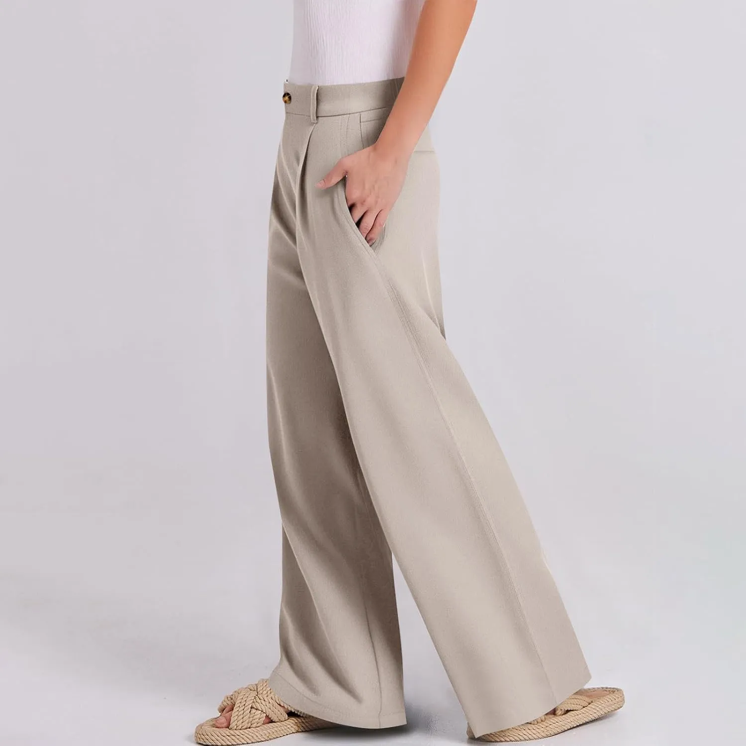 Dress Pants Women Summer Wide Leg Linen Pants Business Casual Office Work Pant Trendy Palazzo Pant 2025
