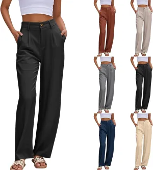 Dress Pants Women Summer Wide Leg Linen Pants Business Casual Office Work Pant Trendy Palazzo Pant 2025