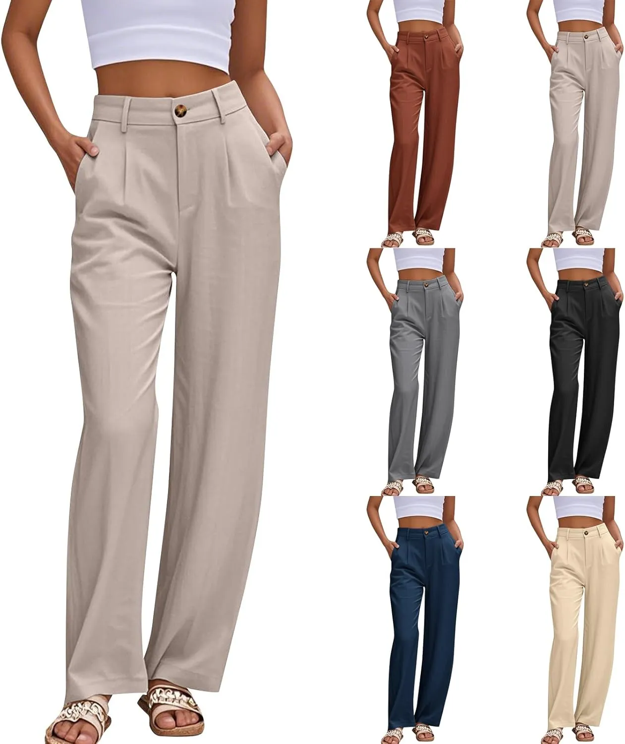 Dress Pants Women Summer Wide Leg Linen Pants Business Casual Office Work Pant Trendy Palazzo Pant 2025