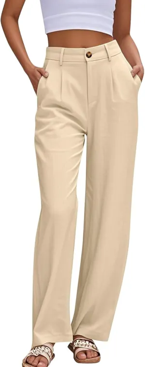 Dress Pants Women Summer Wide Leg Linen Pants Business Casual Office Work Pant Trendy Palazzo Pant 2025